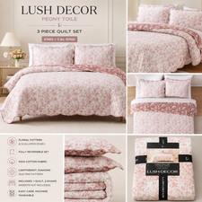 Lush Decor Peony Toile King/Cal King 3pc Quilt Set 100 Cotton Floral Reversible