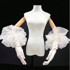 New White Satin Opera Evening Gloves Wedding Tulle Puff Vintage Long Formal