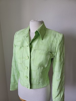 Vintage Alberto Makali Jacket  Size 4 Lime Green Embroidered Button Up