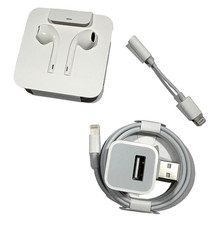 APPLE Genuine iPhone Accessories Stuff Bundle; 1 EarPods + Lightning Cable + USB