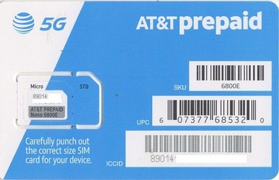 AT&T Prepaid 5G SIM card  ''3 IN 1''. Bonus feature: perfect compatibility tester.