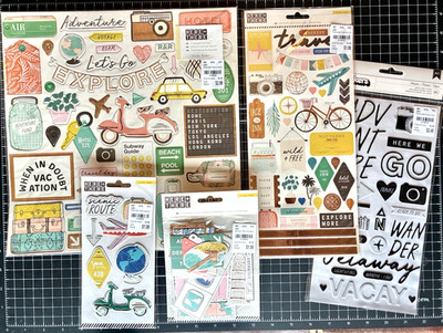 Crate Paper HERE + THERE 12x12 Chipboard, Ephemera, 6x12, Puffy Stickers LOT