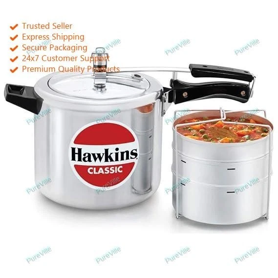 Hawkins 6.5 Litre Classic Pressure Cooker with Pots with Separator Set, Silver (