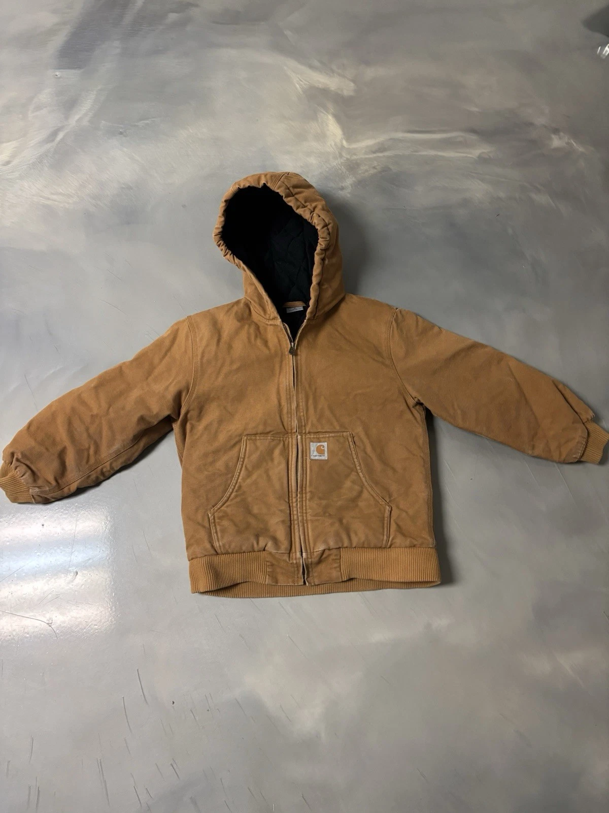 Carhartt Boys Size: M 10-12 Brown Cavas Quilted Lined Insulated Full-Zip Jacket