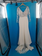 Long Sleeve Floral Lace Illusion Bodice Wedding Dress Sith Crepe Skirt Size 12