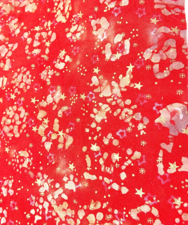 Tela de vidrio Henry 9 3/4 yardas rojo batik salpicaduras dorado blanco 100 % algodón Foto 2 de 4