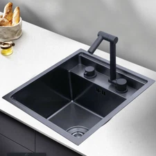 Hidden Kitchen Sink Square Single Bowl Sink Stainless Steel Folding Faucet Sink