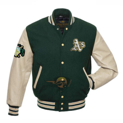 OAKLAND ATHLETICS FOREST GREEN WOOL WITH CREAM 100% LEATHER