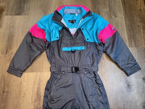 Vtg Nevica Ski Suit One Piece Snowsuit Snow Bib Apres Full Zip 1980s Womens 10 - Picture 4 of 24
