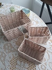 Next Antique Pink Set Of 3 Mini Plastic Wicker Storage Baskets Nesting Hampers