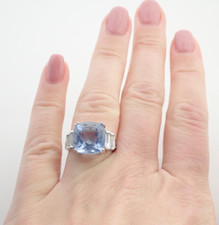 Blue Spinel Cushion Cut Gemstone Sterling Silver Ring Sz 7