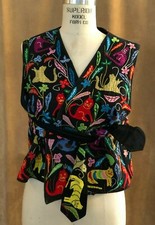 M/L Maharani Cotton CAT Hand Appliqu  Vest Art to Wear vintage bohemian India