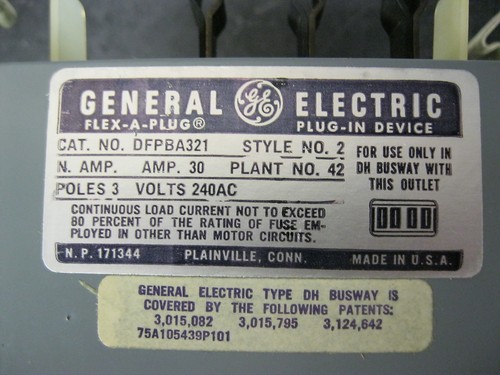 GE General Electric 30a 240v 3w DFPBA321 Fusible Flex-A-Plug for DH Busway DFPBA - Picture 3 of 5