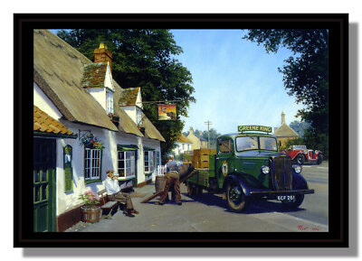 Greene King Morris Werbung bei Dog & Duck MG TC gerahmtes Bild kostenloser Versand UK