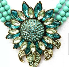 $250 Heidi Daus "Divine Miss Daisy" 3-Row Turquoise Beaded Crystal Drop Necklace