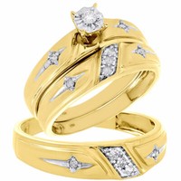 10K Gelbgold Diamant Dreifach Set Passende Verlobungsring & Band Kreuz 0.20