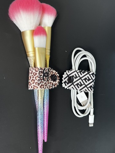 Handmade Faux Leather Cable Tidy Set Of 2 Makeup Brush Tidy Holiday Animal Print - Picture 2 of 2