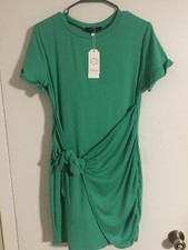 Lillusory Classic Women's T-Shirt Green Dress Stretch Tie Waist, Size Large