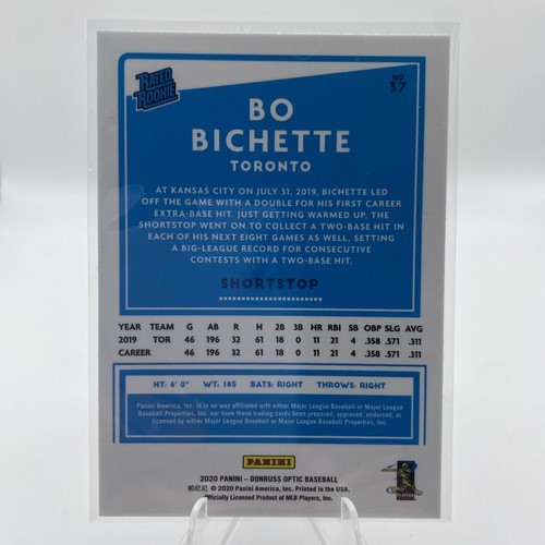 2020 Donruss Bo Bichette RC Rated Rookie #37 Blue Jays - Picture 2 of 2