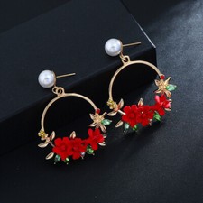 Crystal Flower Dangle Drop Earrings,Pearl Earrings,Hoop Earrings,Flower Earrings