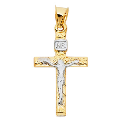 Gold - 14K  Real Yellow White Gold Crucifix Cross Religious Pendant Men Women