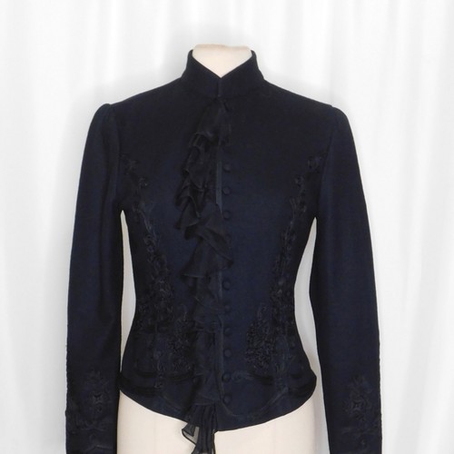Giacca RALPH LAUREN blu etichetta nera cashmere seta lana soutache con volant grande - Foto 2 di 9