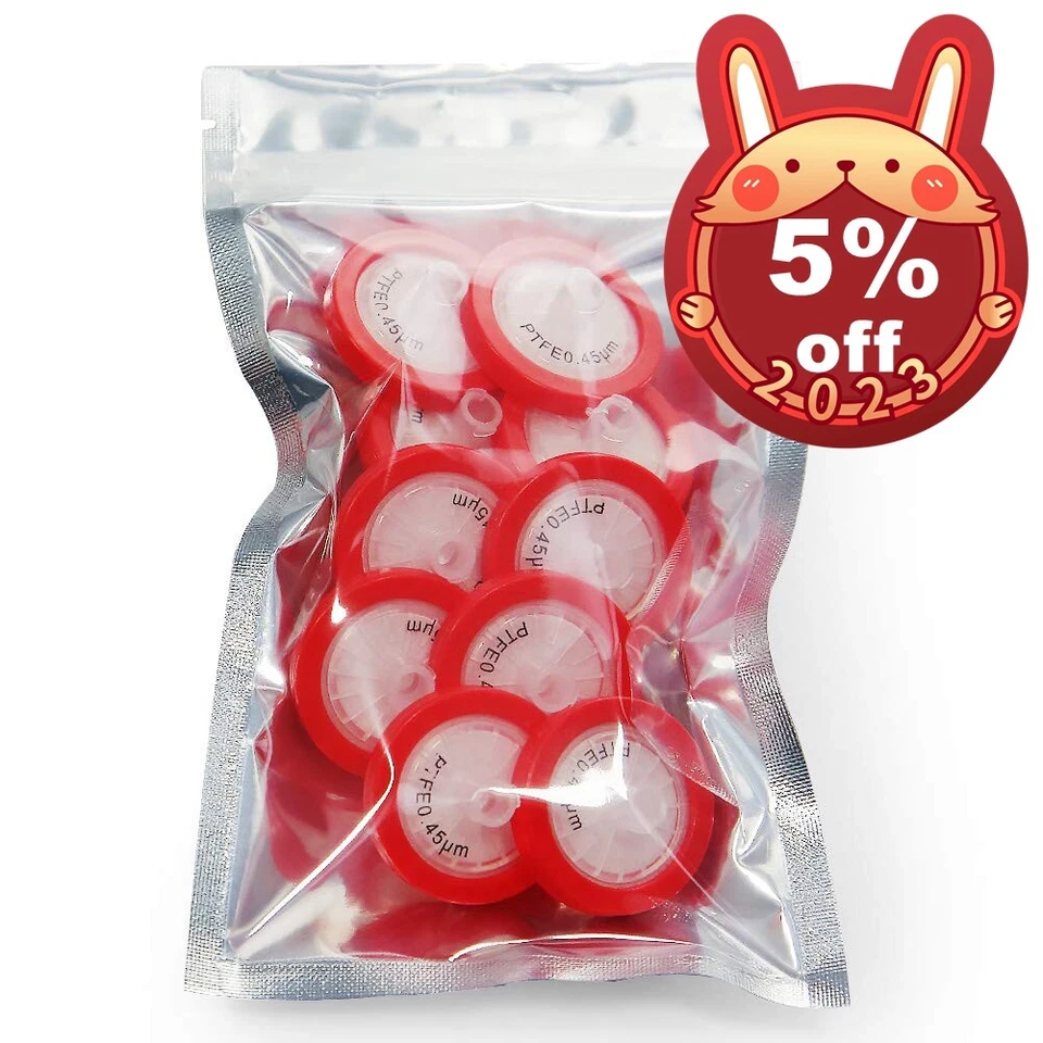 10-100pc PTFE Syringe Filter 13mm 25mm Diameter, 0.45 um 0.22 um Pore Size, HPLC - Image 2 of 4