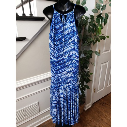 Nine West Long Maxi Dress Women's Size 16 Blue Polyester Halter Neck Sleeveless - Picture 4 of 14