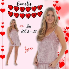 Valentine's Day Gift For Ladies Sexy Crushed Velvet Cami Set Nightwear Size S-XL