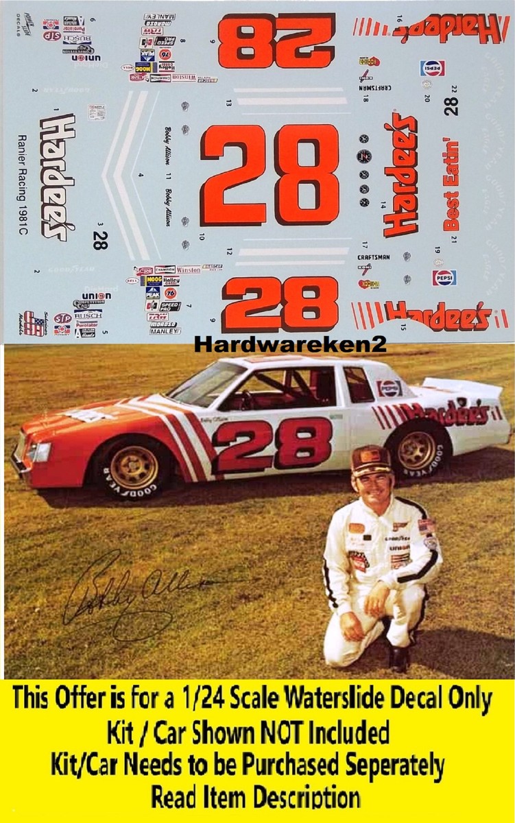 NASCAR DECAL #28 HARDEE'S 1981 BUICK REGAL BOBBY ALLISON