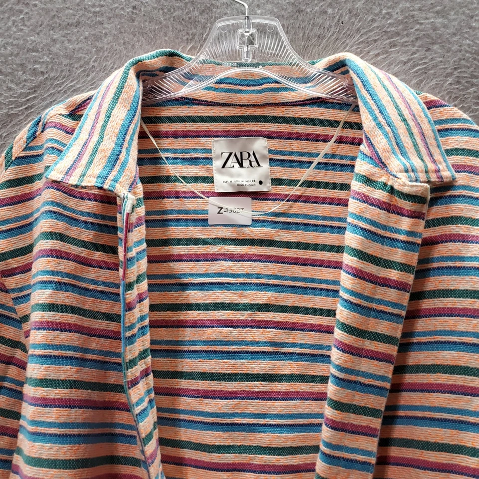 Chaqueta Blazer Zara Mujer Mediana Naranja Rayas Bolsillos Cuello Frente Abierto Foto 2 de 4