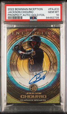 PSA 10 JACKSON CHOURIO AUTO 2022 Bowman Inception GOLD FOIL #/50 