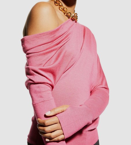 $1550 Tom Ford Womens Pink Silk Drape Front Long Sleeve Top Sweater Size XS