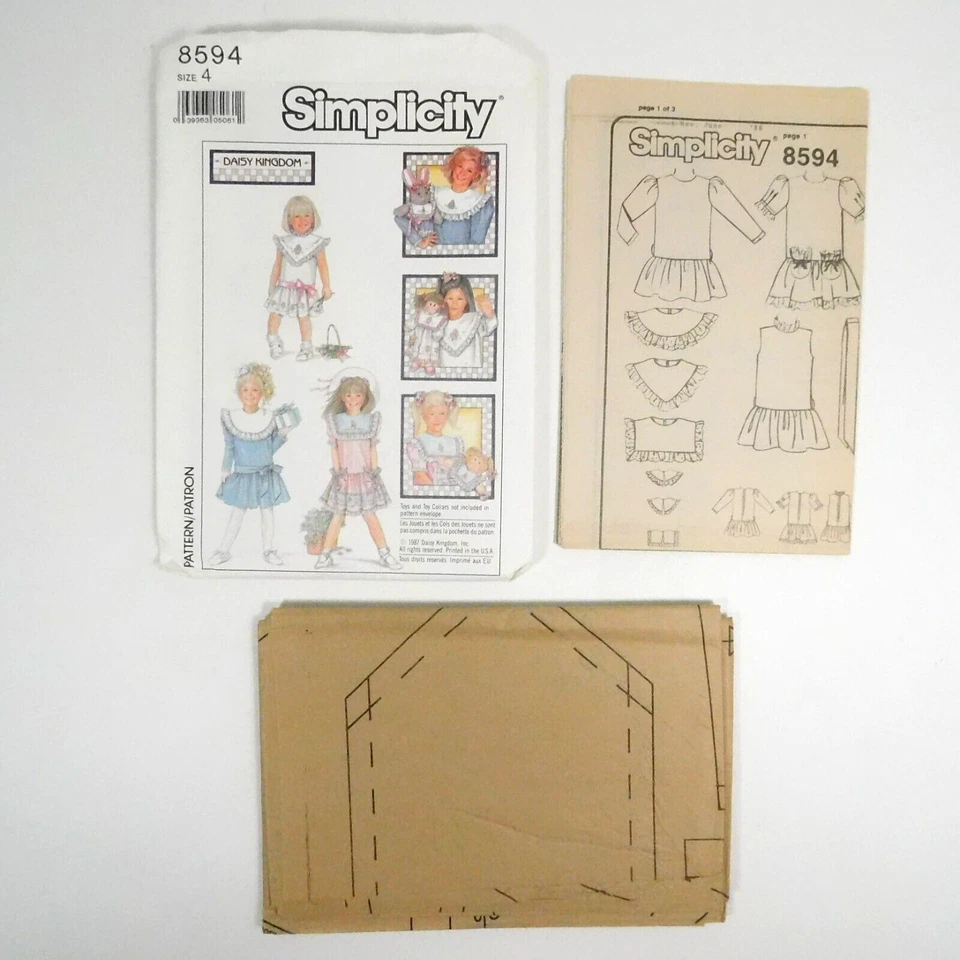 Simplicity 8594 Child Dress Pattern Size 4 Uncut Daisy Kingdom Drop Waist - Image 2 of 4