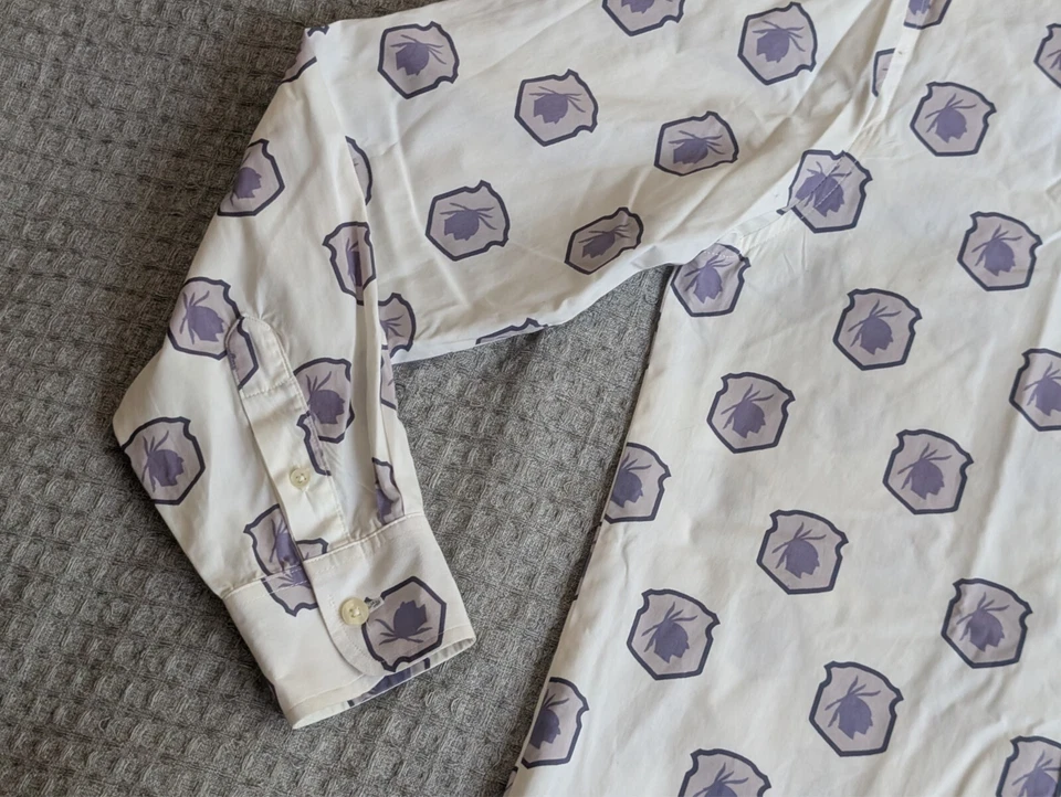 Camisa Kennington Hombre Pequeña Blanca Púrpura Cabeza de Indio Nativo Americano Estampado Camafeo Foto 3 de 4