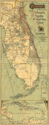 10'' x 24'' 1893 Map Of Florida Peninsula & Adjacent Islands