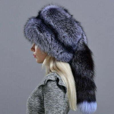Women Fox Fur Trapper Hat Winter Natural Fur Hat with Tail  display picture 1