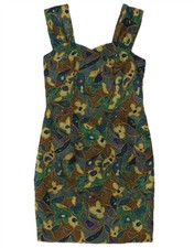 VINTAGE Womens Sleeveless Sheath Dress UK 10 Small Green Floral AX09