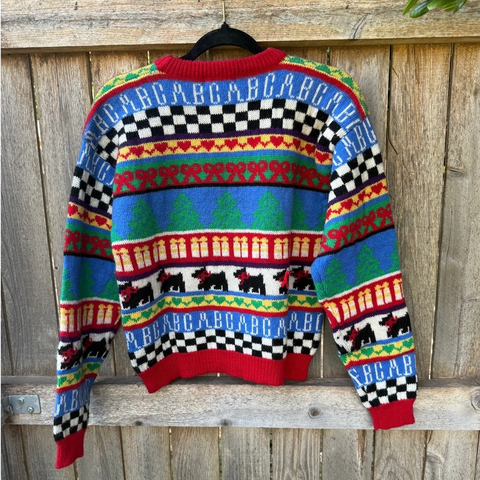 SUÉTER de lana Shetland ojo de águila de colección perro escocés abc árboles corazones paquetes Foto 2 de 4