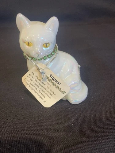 Fenton Signed Birthstone Cat Figurine August, With Tags