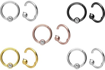 PIERCINGLINE  Piercing Ring Titan Segmentring Clicker KRISTALL