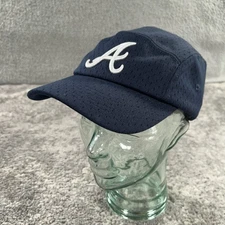Atlanta Braves Hat Cap Mens Leather Strap Back Navy Blue 5 Panel MLB Baseball