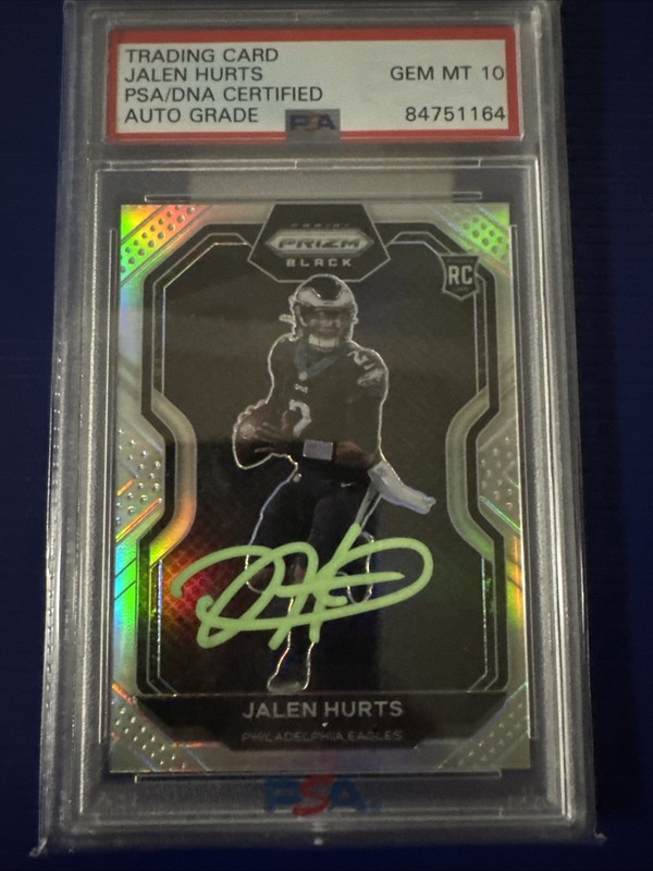 Jalen Hurts Prizm Black Rookie Auto Rare Signature PSA/DNA 10