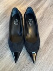 AGL Lenor Black Suede Kitten Heel Pump, Patent Pointed Toe, Size 7.5M (38) — photo 6