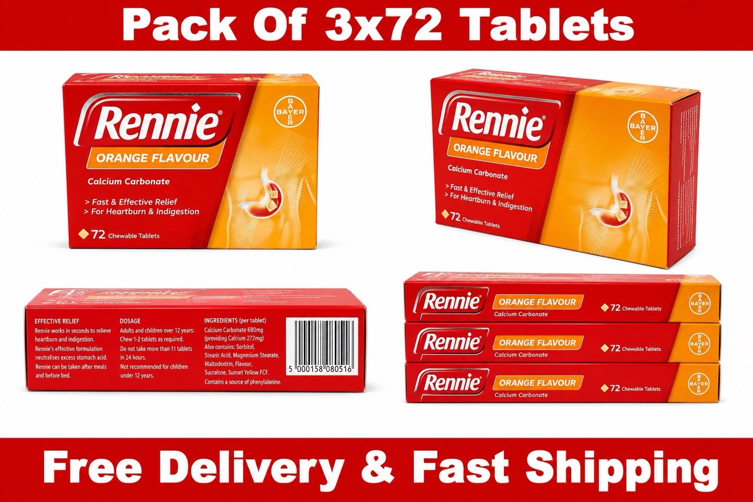 Rennie Orange 72 Tablets – Fast Chewable Heartburn & Indigestion Relief Antacid - Image 7