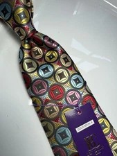 NWT VERSE 9 MULTI COLOR GEOMETRIC STYLE PRINT SILK DESIGNS NECK TIE & HANKY