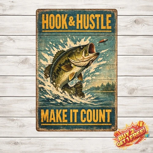 Large Jumping Fish Vintage Fishing Wall Art 8x12 Retro Metal Tin Sign