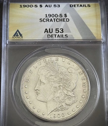 1900-S MORGAN SILVER DOLLAR ** ANACS AU-53 DETAILS **  (7748)