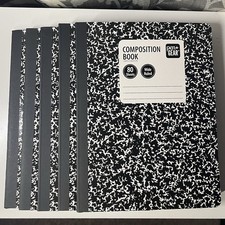 Lot of 5 Wide Ruled 80 Page Black  White Composition Notebooks, Brand New