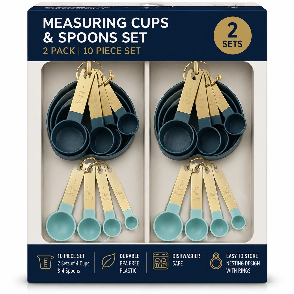Thyme & Table 8-Piece Measuring Cup & Spoon Set - 16 Total Pieces - NEW (2 Pack)